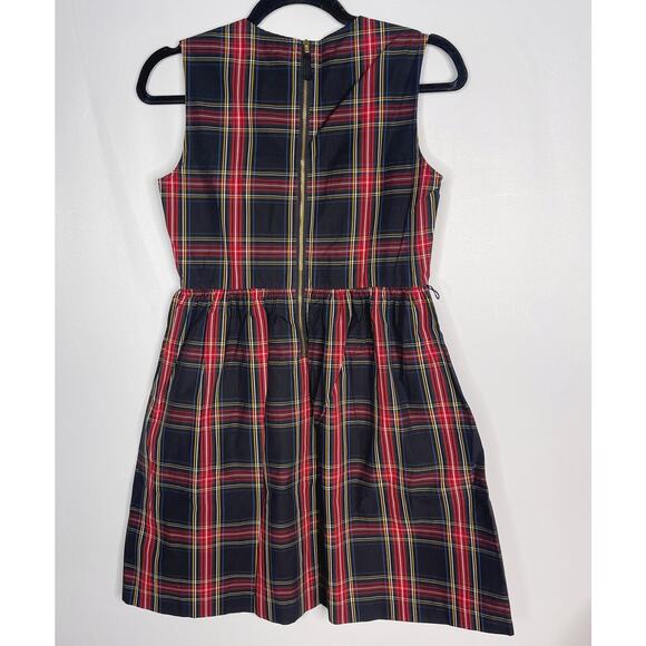 J Crew Crewcuts 14 Black Red Tartan Plaid Fit and Flare Holiday Dress Sleeveless - Picture 2 of 11